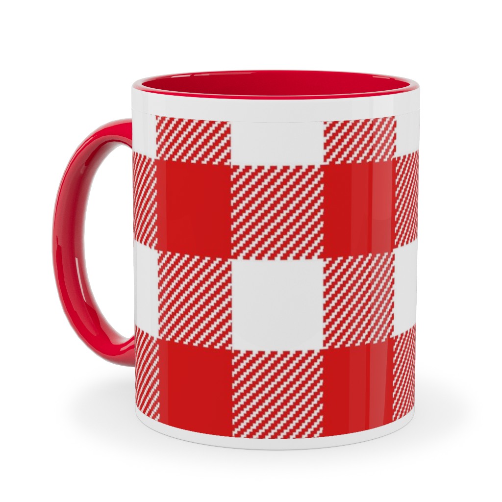 Buffalo Plaid Ceramic Mug, Red,  , 11oz, Red