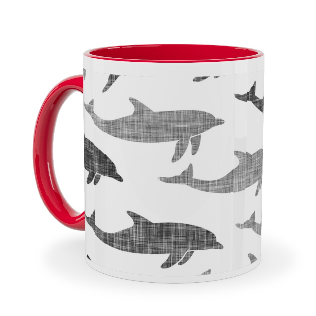 Dolphins Ceramic Mug, Red,  , 11oz, Gray