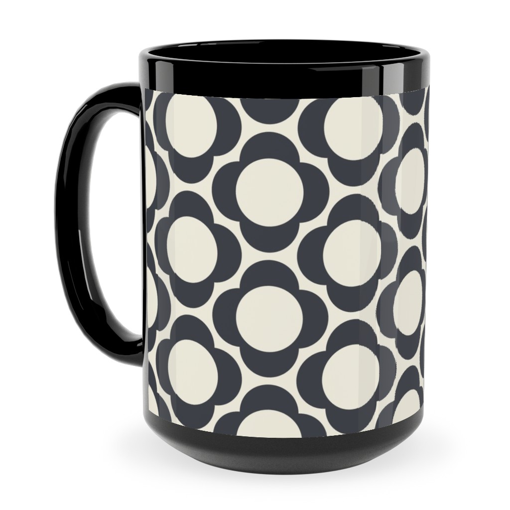 Lotta's Scandi Daisy - Navy on Cream Ceramic Mug, Black, , 15oz, Beige, Pearl