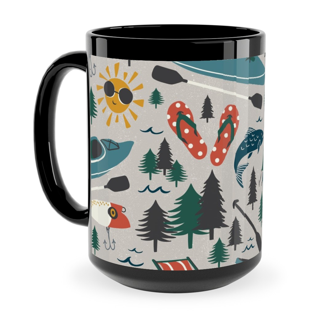 Lake Life Ceramic Mug, Black, , 15oz, Multicolor, Sandstone