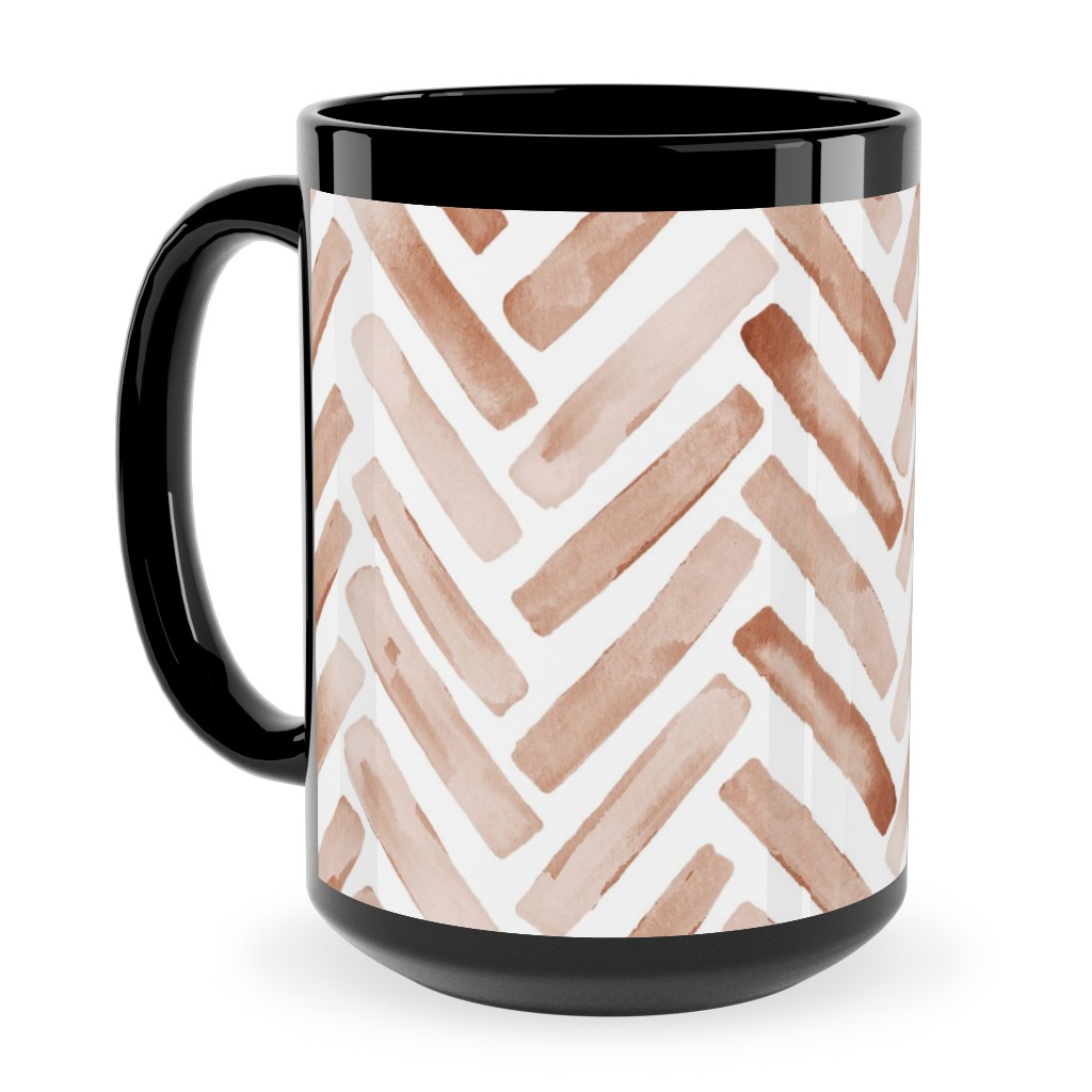 Painted Chevron Herringbone Ceramic Mug, Black,  , 15oz, Brown