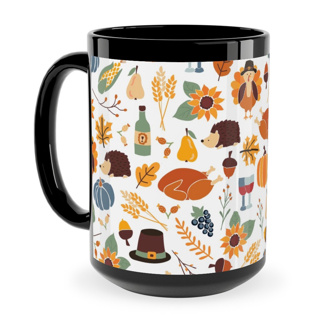 Thanksgiving Table Ceramic Mug, Black, , 15oz, Multicolor, Nutmeg