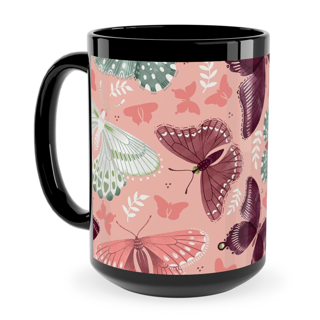 Romantic Butterflies - Pink Ceramic Mug, Black, , 15oz, Pink, Bright Pink