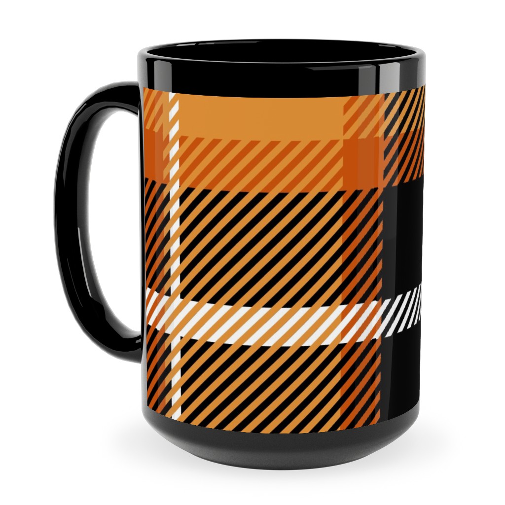 Orange and Black Plaid Ceramic Mug, Black, , 15oz, Orange, Orange