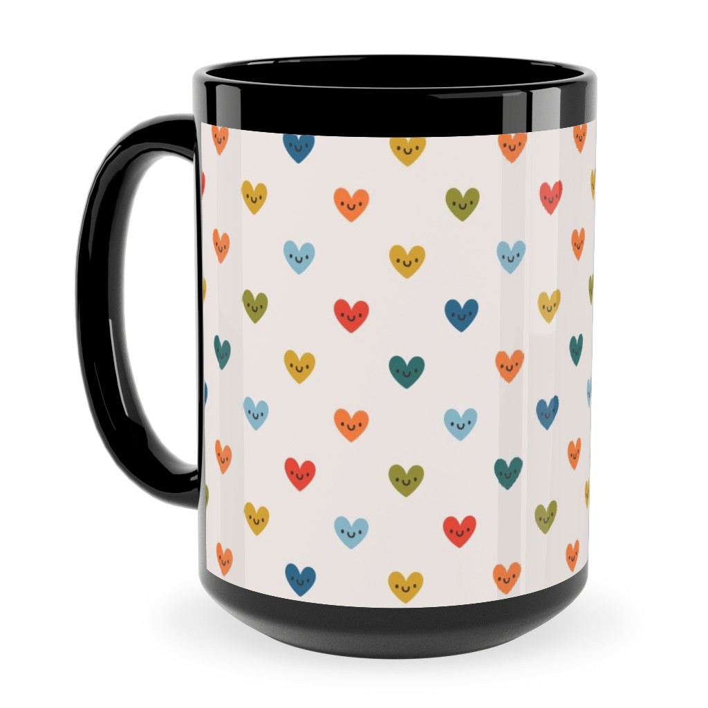 Cute Colored Hearts - Multi Ceramic Mug, Black, , 15oz, Multicolor