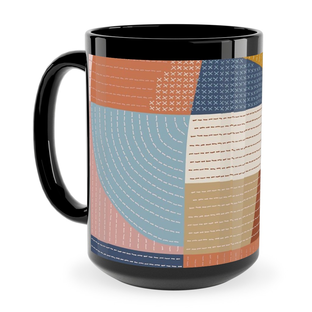 Modern Patchwork - Multi Ceramic Mug, Black, , 15oz, Multicolor