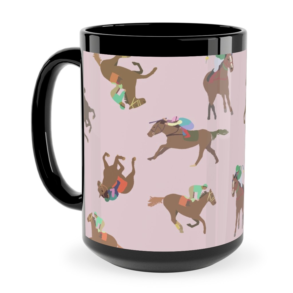 Horses Running Ceramic Mug, Black,  , 15oz, Pink