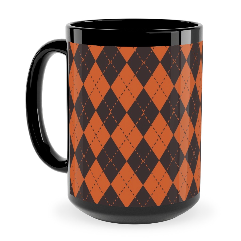 Halloween Argyle - Orange and Black Ceramic Mug, Black, , 15oz, Orange, Orange