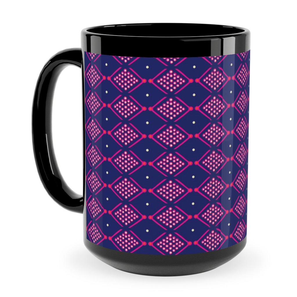 Tribal Geometric - Navy and Purple Ceramic Mug, Black,  , 15oz, Blue