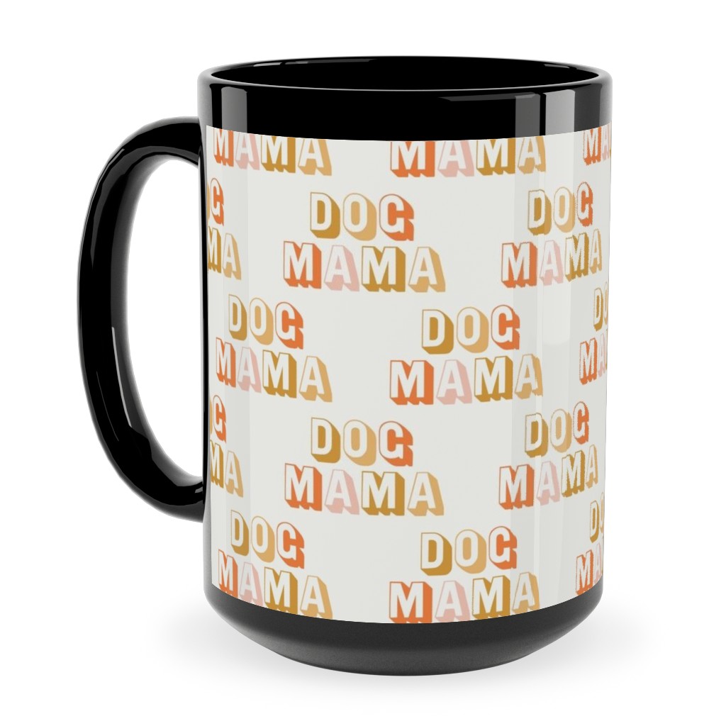 Dog Mama - Retro Vintage Text - Earthy Ceramic Mug, Black, , 15oz, Beige, Pearl