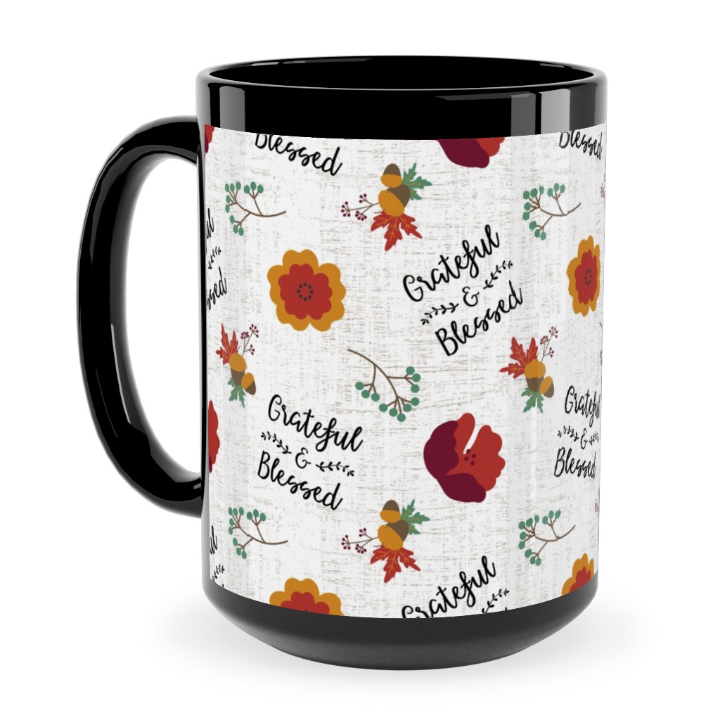 Grateful & Blessed Ceramic Mug, Black, , 15oz, Multicolor