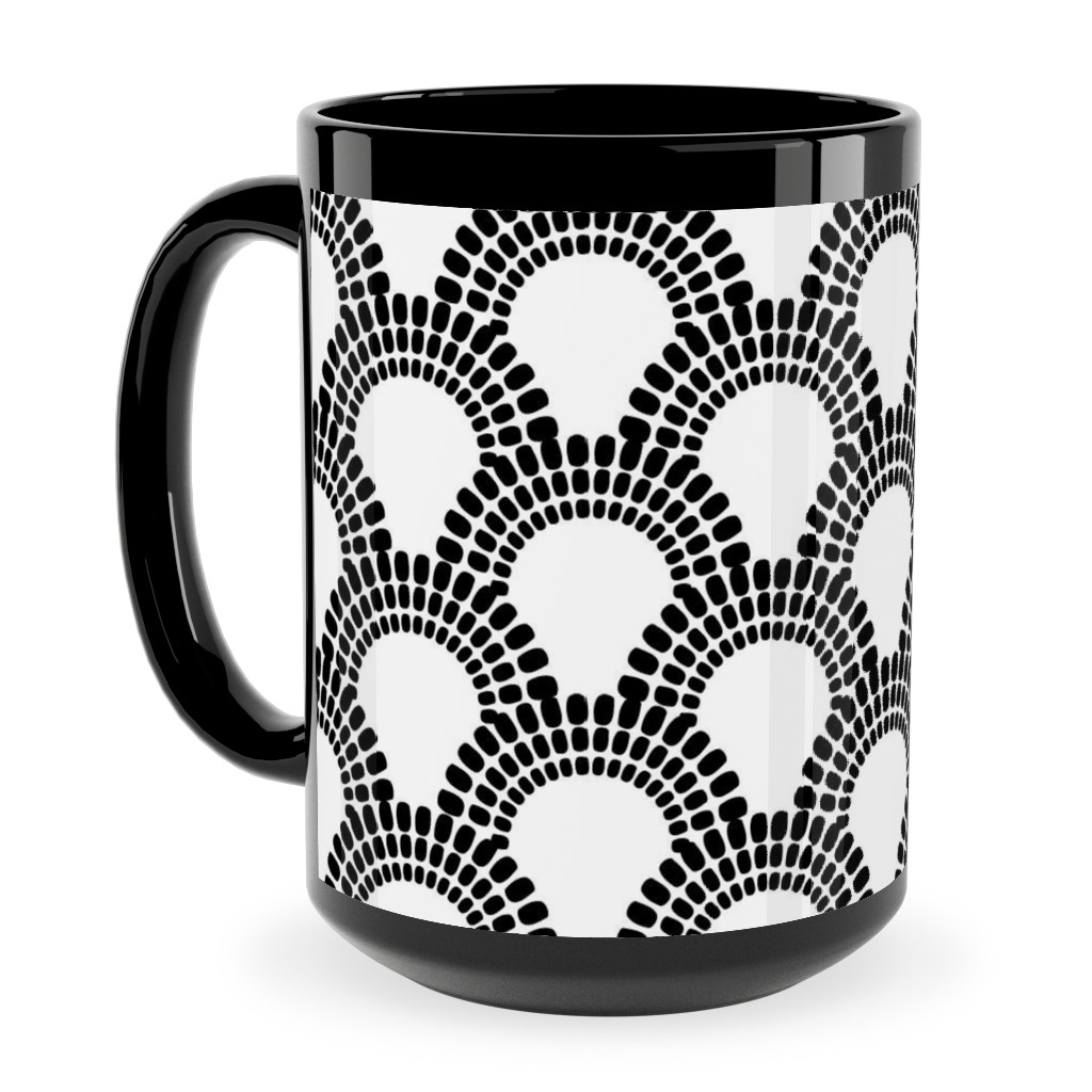 Scallops - Black and White Ceramic Mug, Black, , 15oz, Black, Black