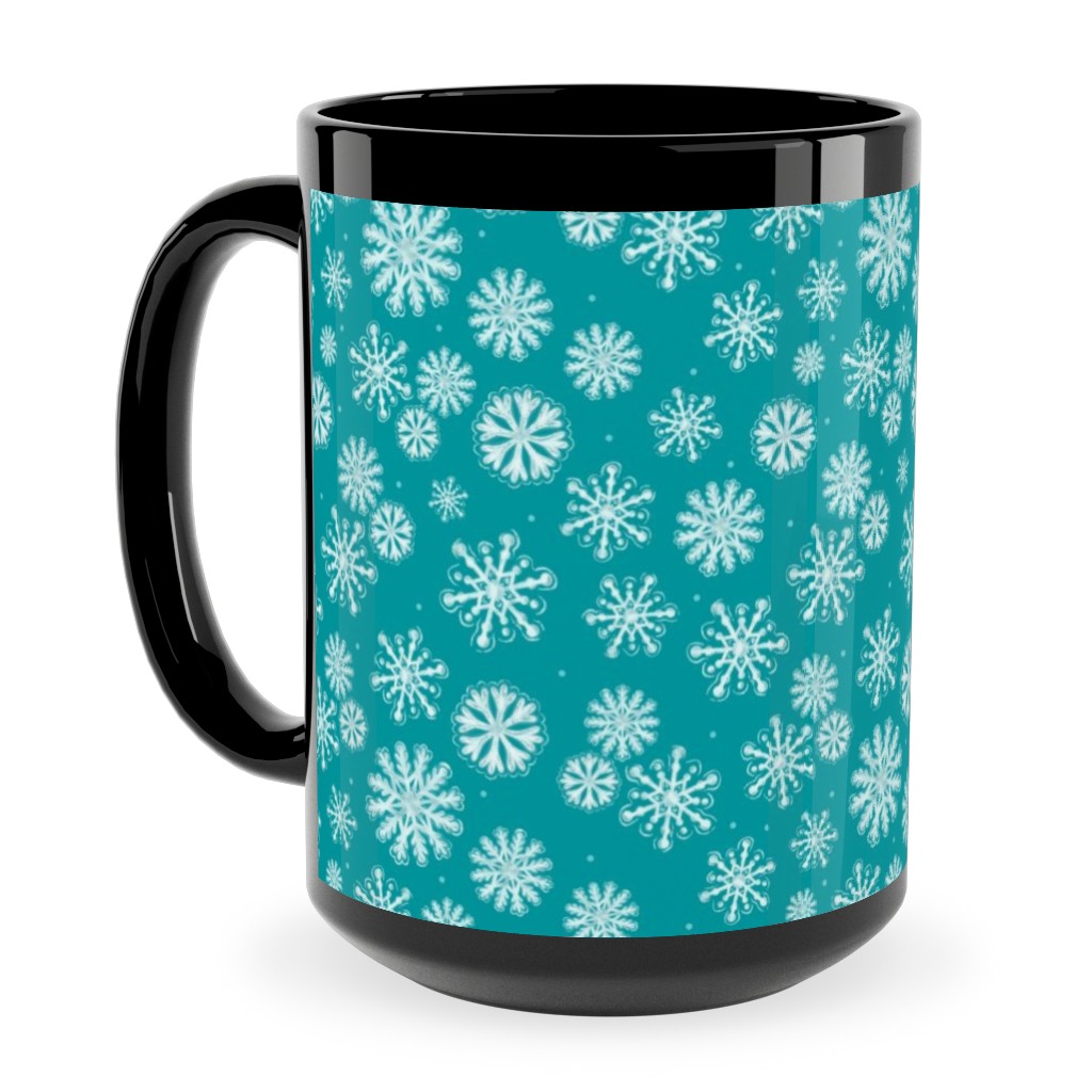 Let It Snow Snowflakes - Blue Ceramic Mug, Black, , 15oz, Blue, True Blue
