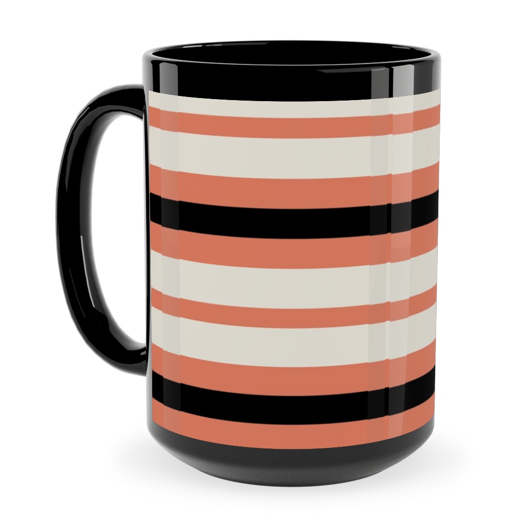 Spooky Halloween Stripe Ceramic Mug, Black,  , 15oz, Multicolor