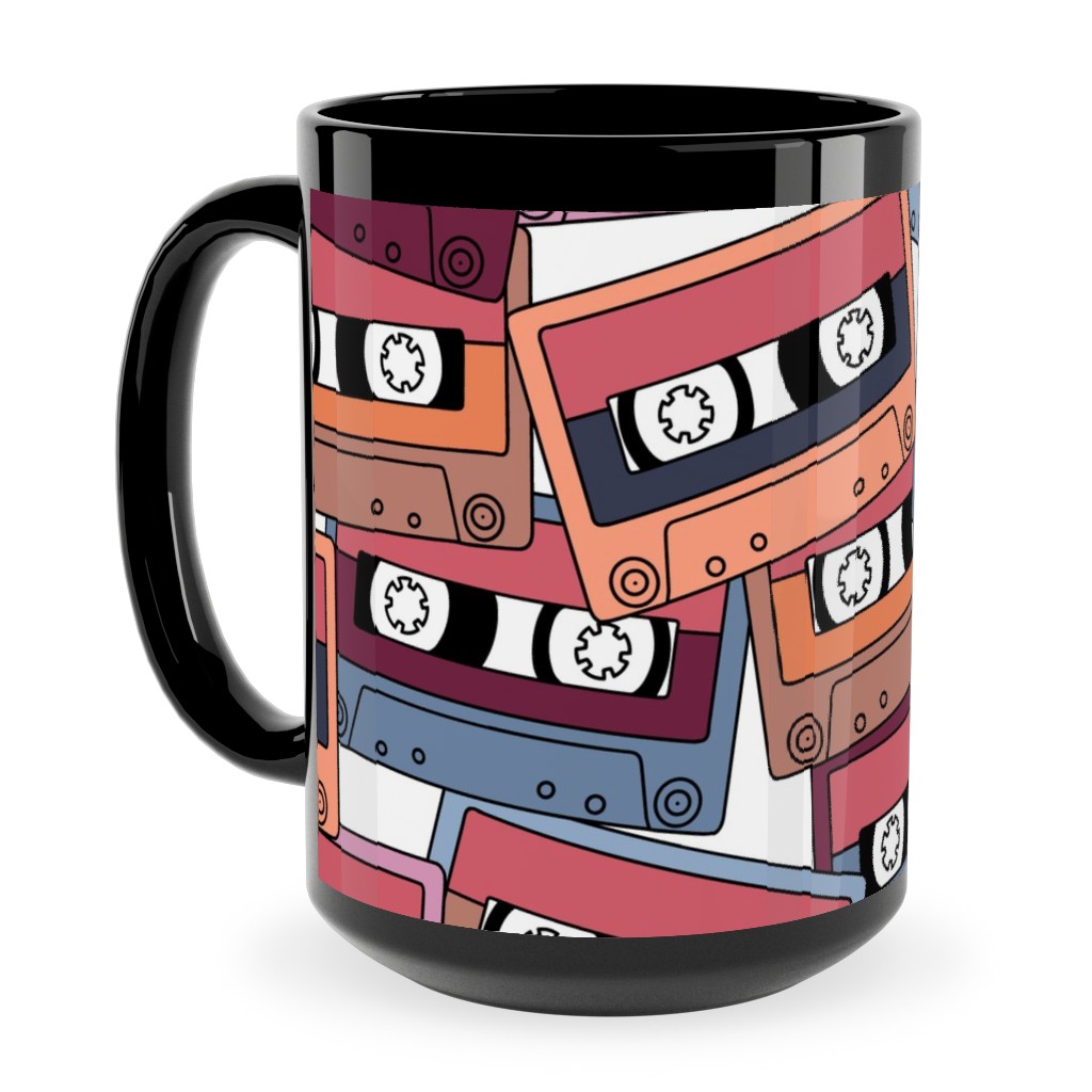 Retro Audio Tape Cassette Ceramic Mug, Black,  , 15oz, Multicolor