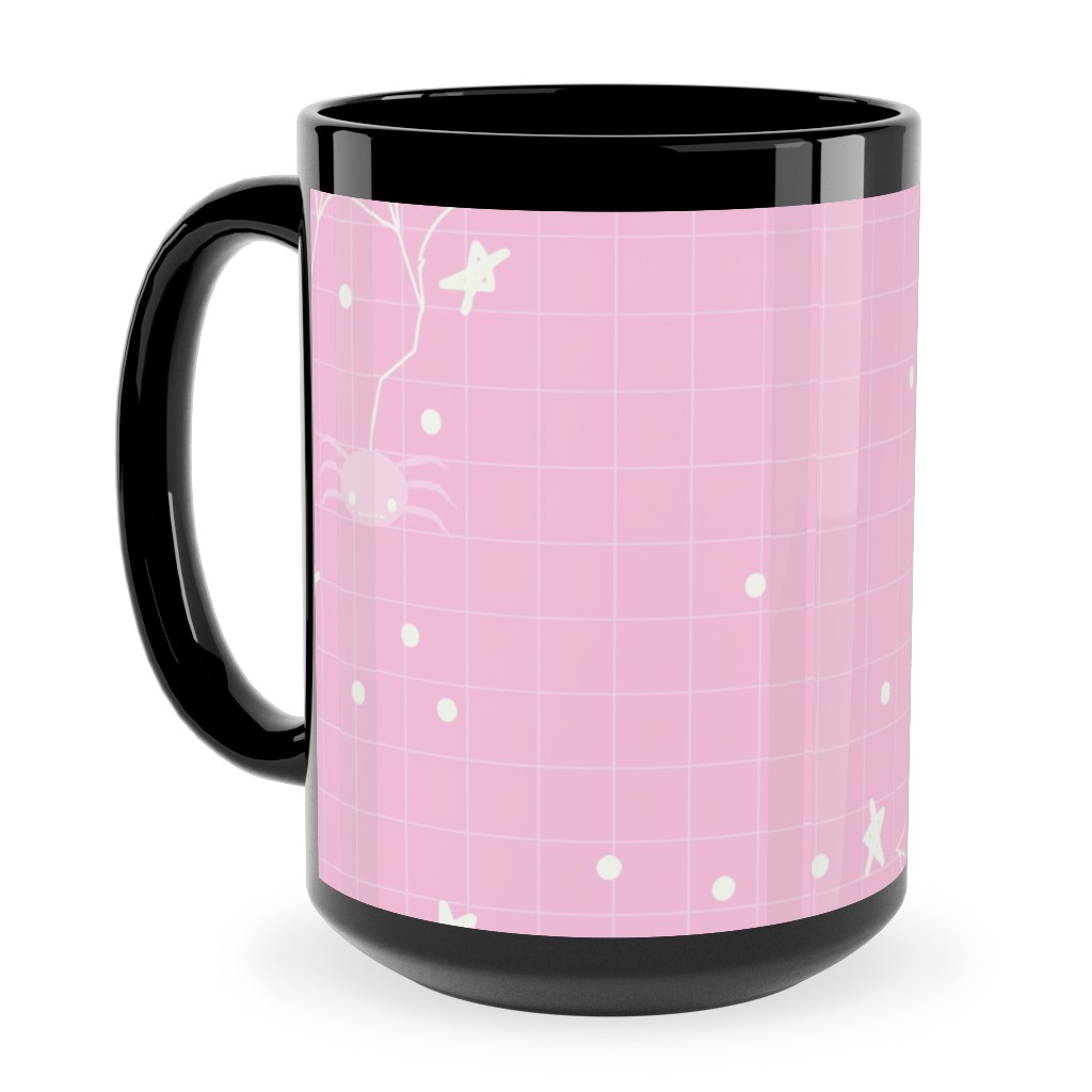 Pastel Halloween Web and Spider - Pink Ceramic Mug, Black,  , 15oz, Pink