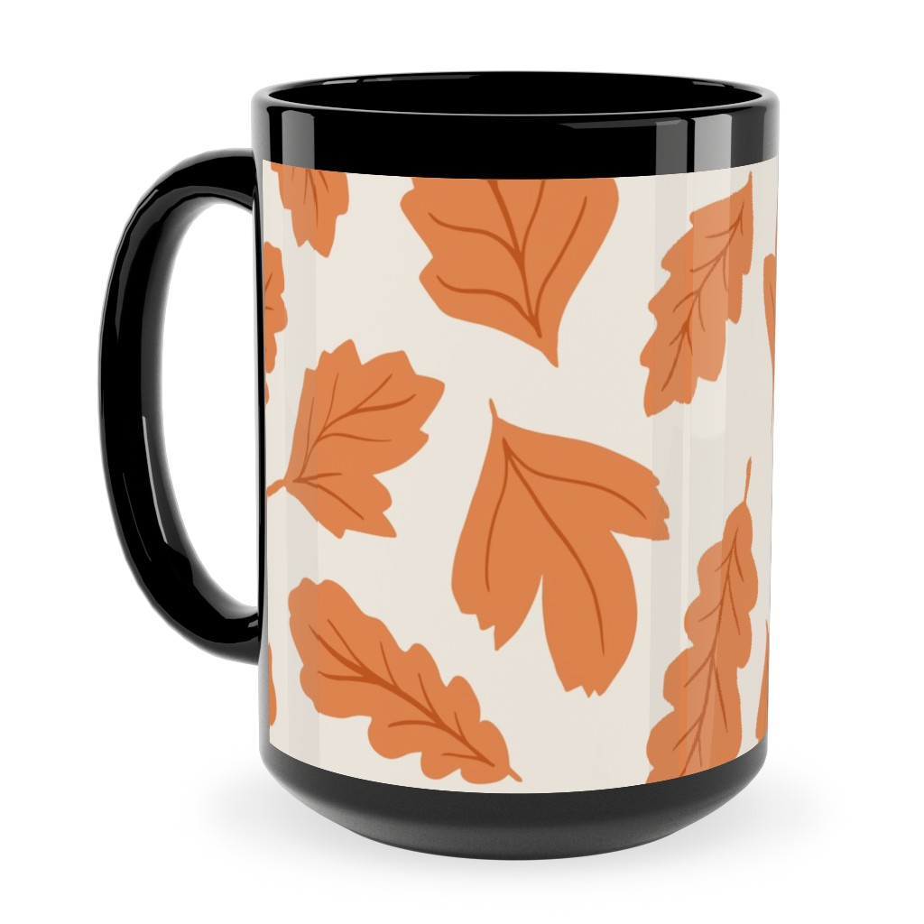 Autumn Leaves - Orange on Cream Ceramic Mug, Black, , 15oz, Orange, Orange