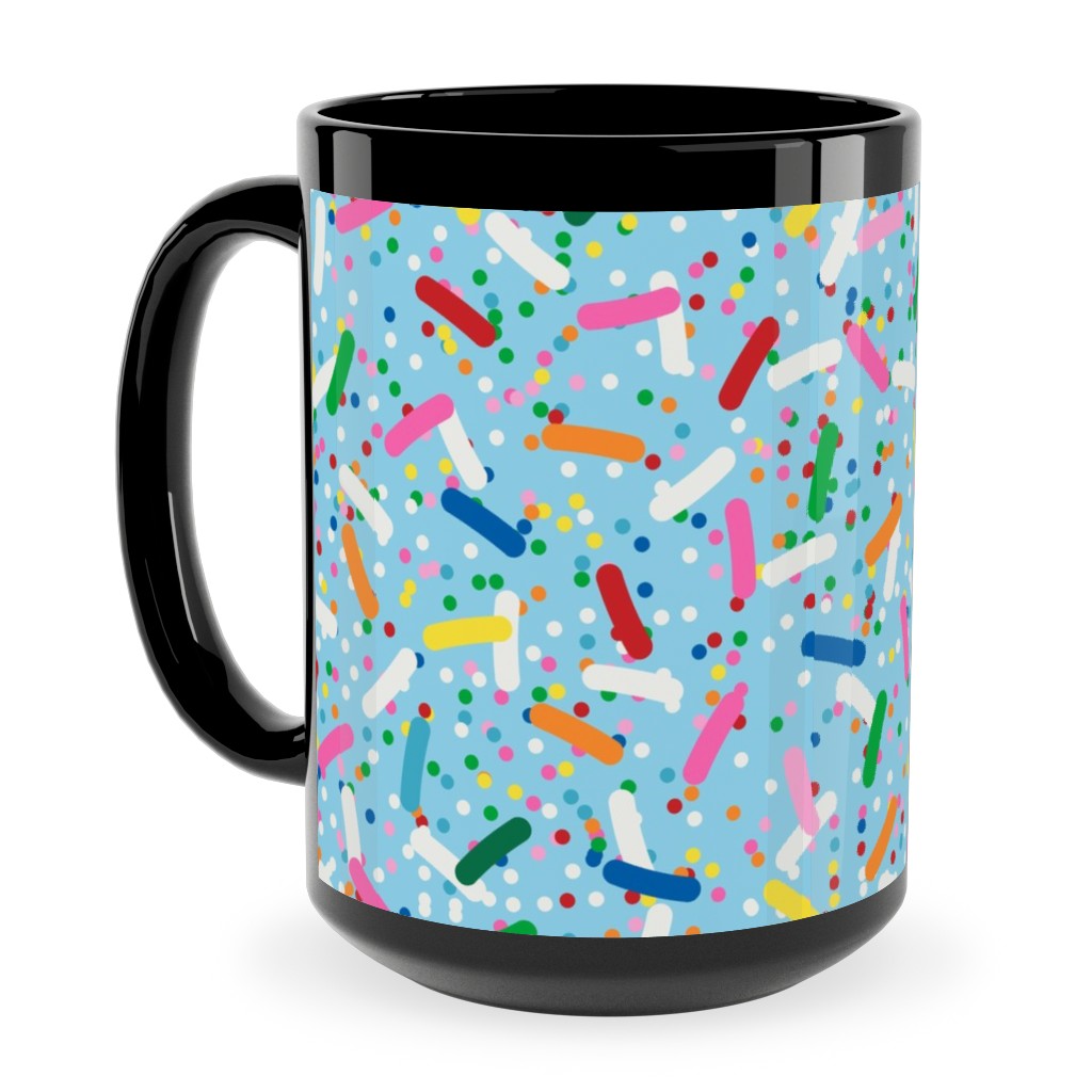 Rainbow Sprinkles Ceramic Mug, Black, , 15oz, Blue, Ocean Mist