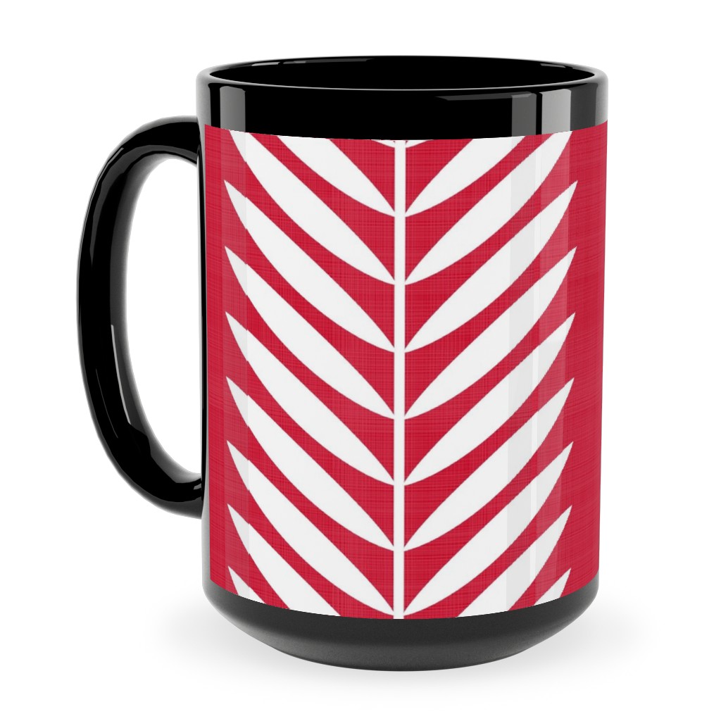 Laurel Leaf Stripe Ceramic Mug, Black,  , 15oz, Red