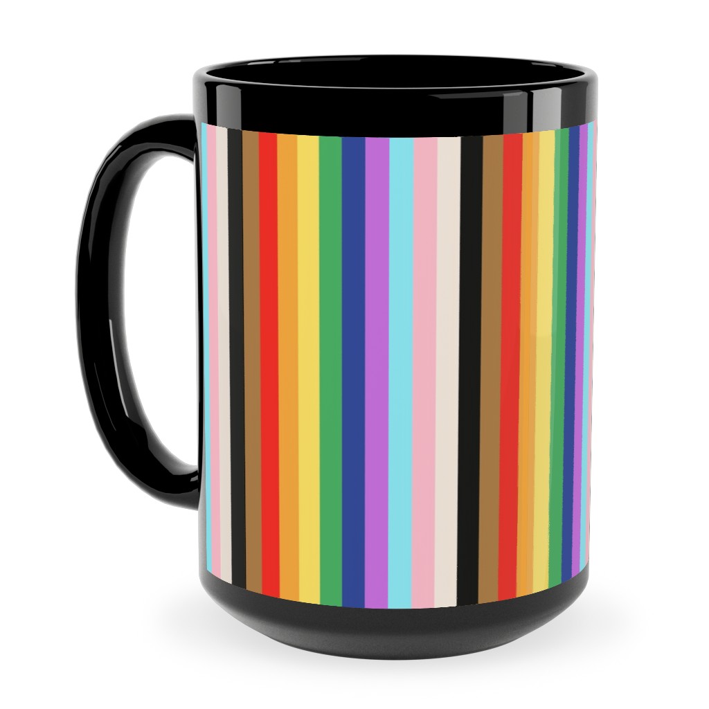 Lgbtq Stripes - Rainbow Pride Flag - Vertical Ceramic Mug, Black,  , 15oz, Multicolor