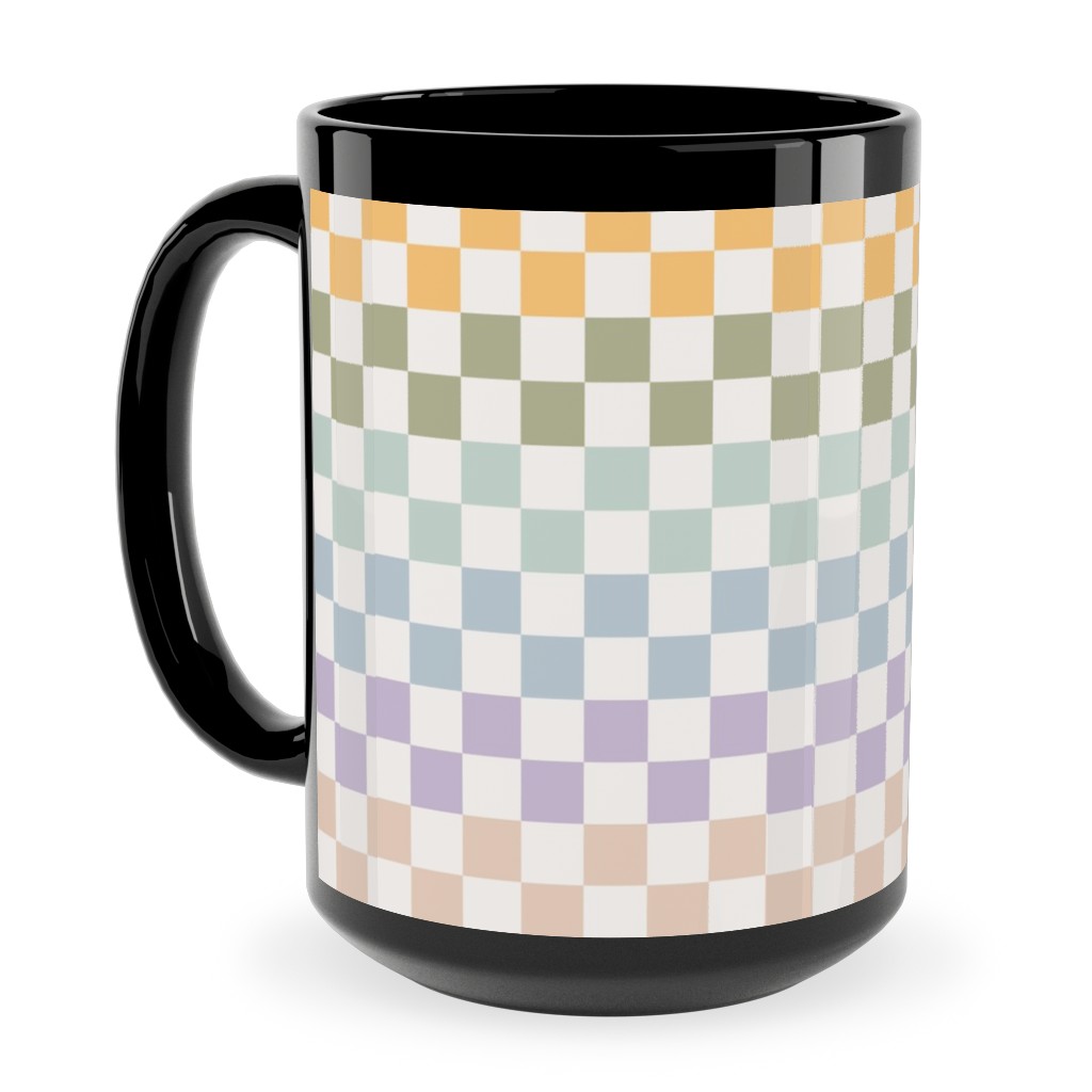 Boho Rainbow Checks Plaid - Multi Ceramic Mug, Black, , 15oz, Multicolor