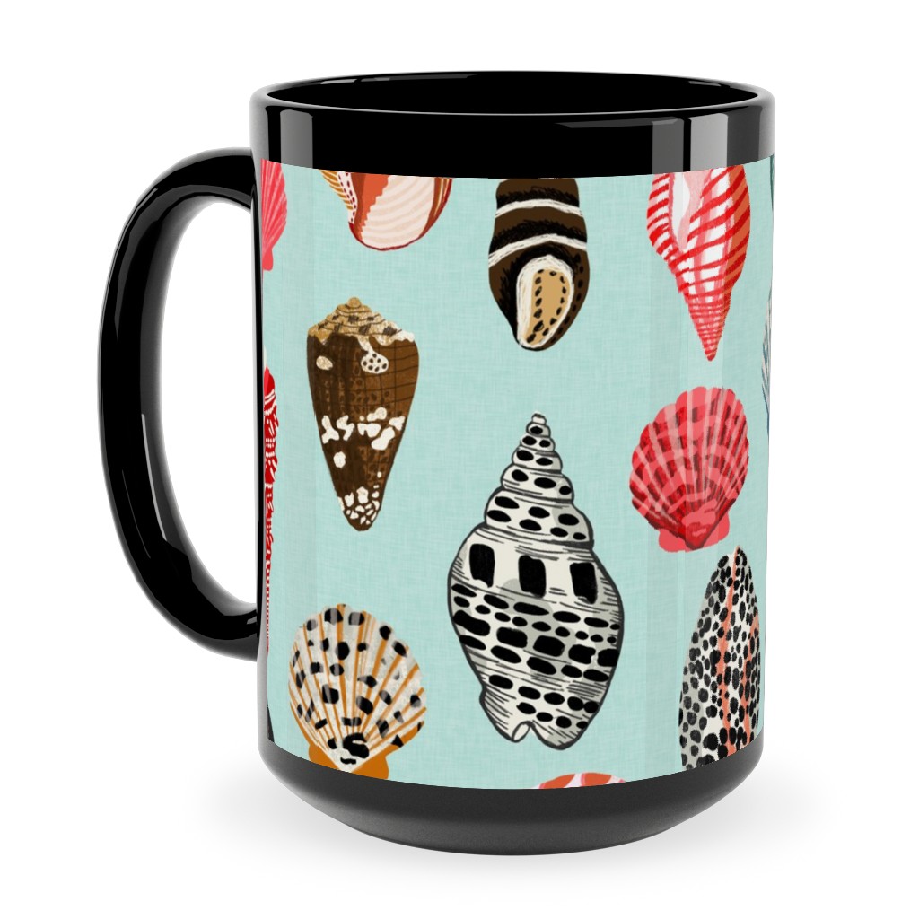 Seashells Beach Summer - Mint Ceramic Mug, Black,  , 15oz, Multicolor
