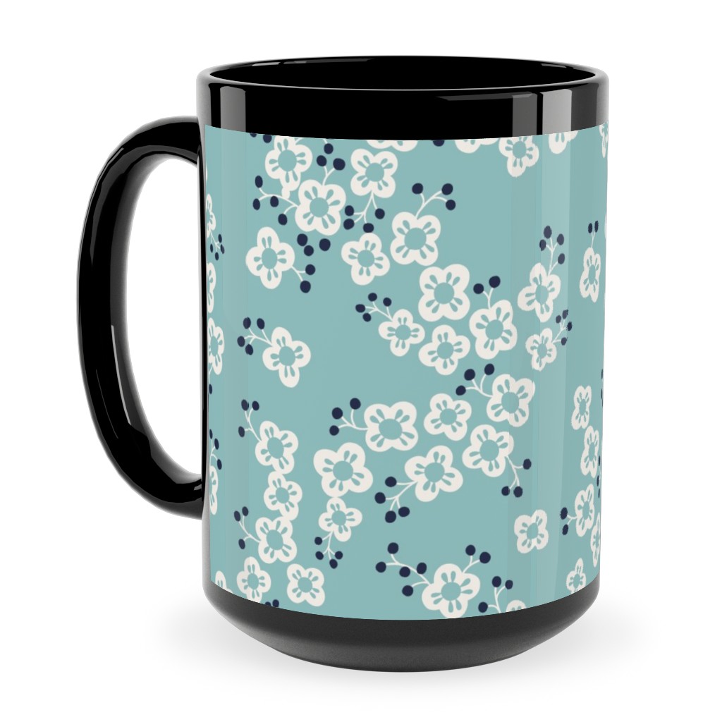 Japanese Blossom - Blue Ceramic Mug, Black, , 15oz, Blue, True Blue