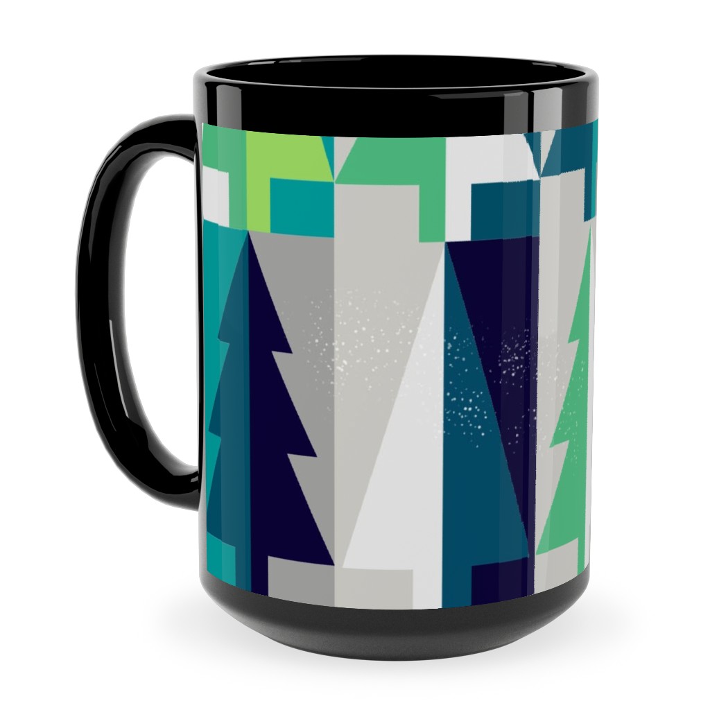 Winter Pine Tree Forest - Green Ceramic Mug, Black, , 15oz, Green, Classic Green