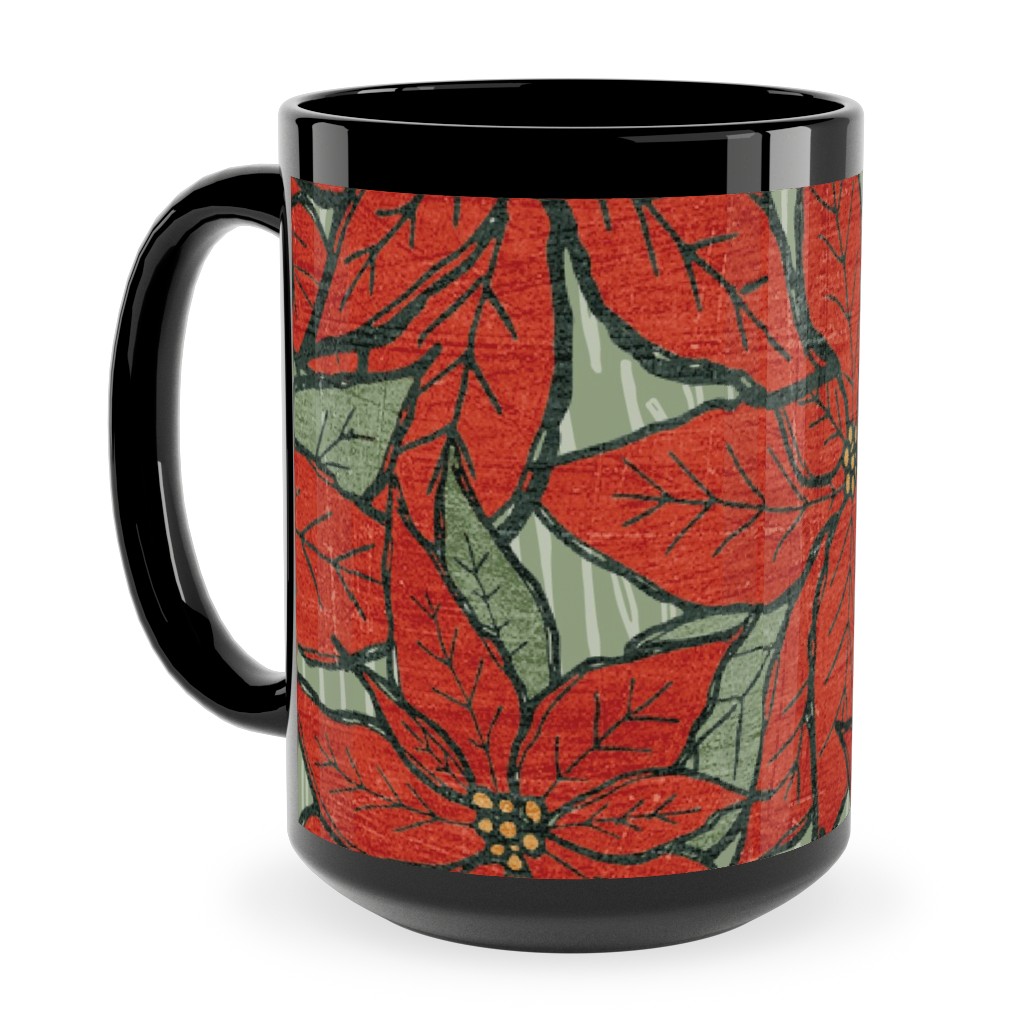 Wild Poinsettias Ceramic Mug, Black, , 15oz, Red, Red