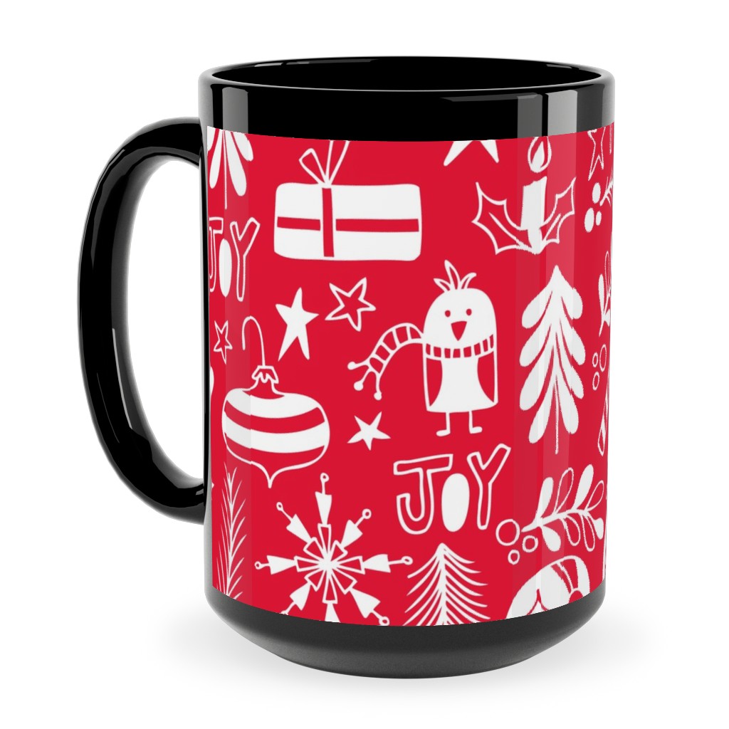 Peace & Joy Christmas - Red Ceramic Mug, Black, , 15oz, Red, Red