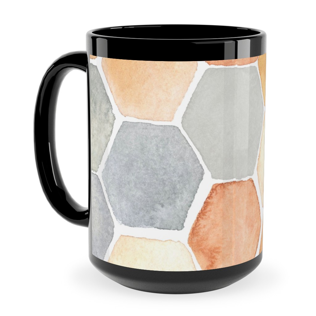 Hexagon - Warm Ceramic Mug, Black,  , 15oz, Multicolor