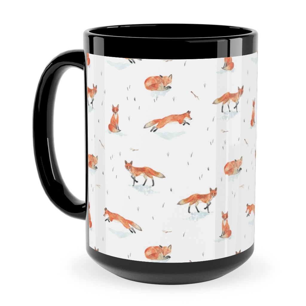 Winter Fox - White Ceramic Mug, Black,  , 15oz, Orange