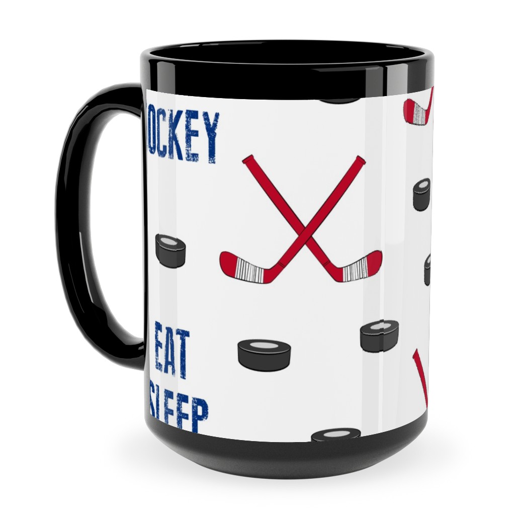 Eat Sleep Hockey - Red and Blue Ceramic Mug, Black,  , 15oz, Multicolor