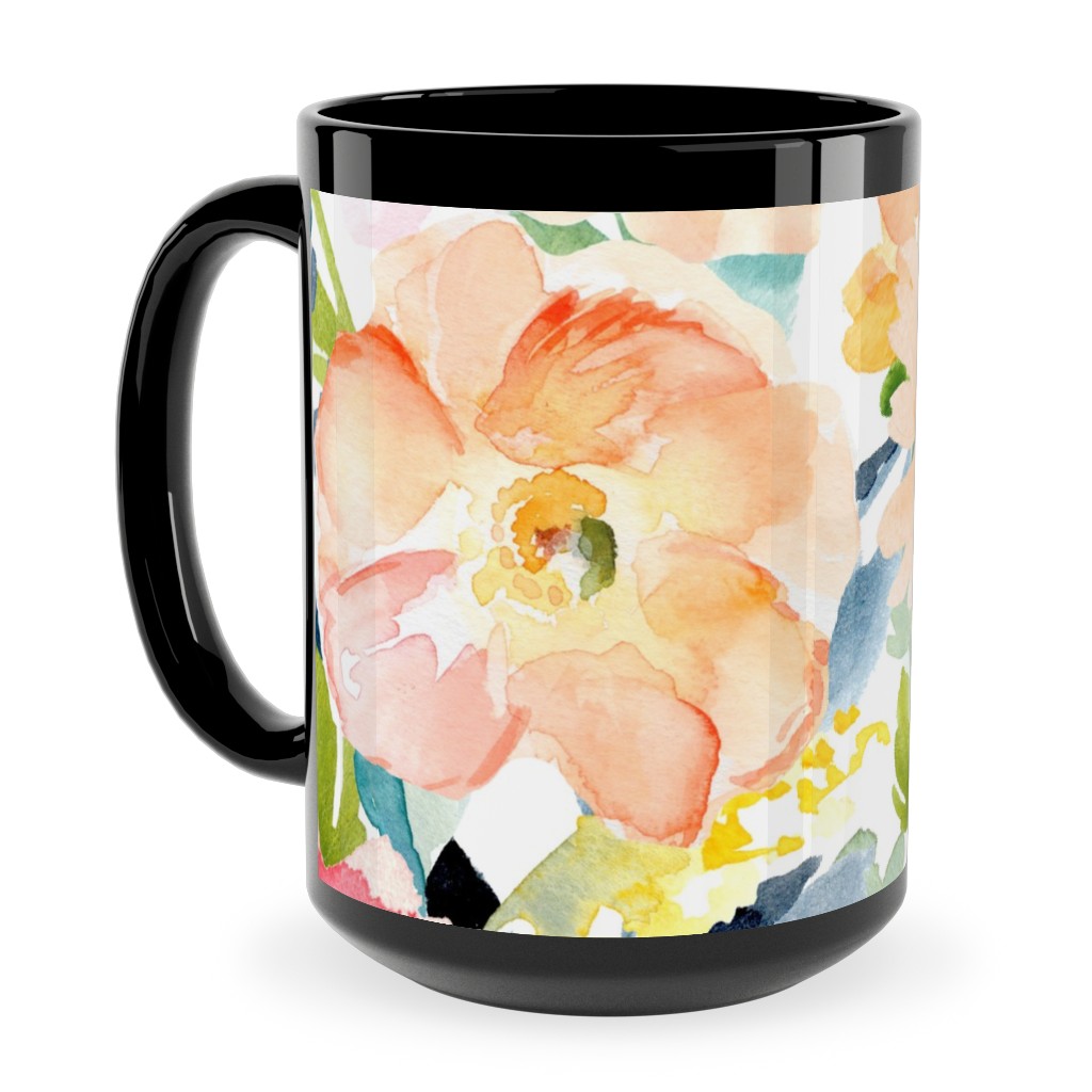 Floral Love Print Ceramic Mug, Black, , 15oz, Multicolor