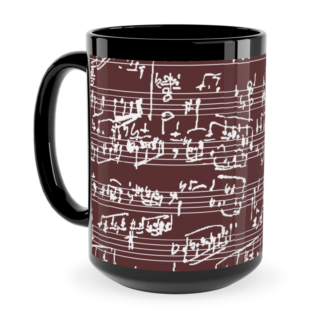 Handwritten Sheet Music Ceramic Mug, Black, , 15oz, Red, Velvet