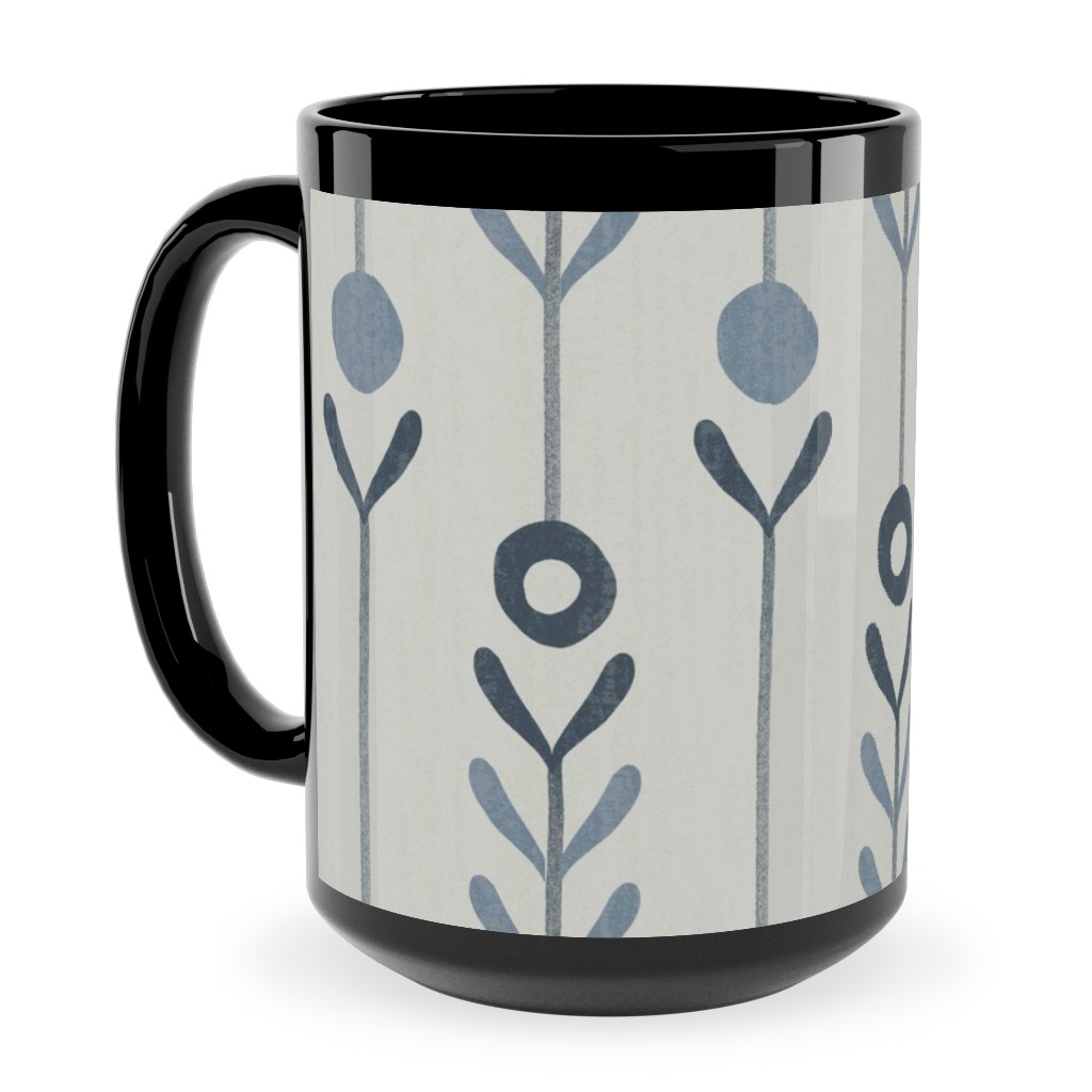 Farmhouse Flowers - Line Art Ceramic Mug, Black, , 15oz, Blue, True Blue