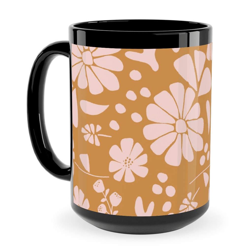 Jungle Floral - Orange and Pink Ceramic Mug, Black, , 15oz, Orange, Orange