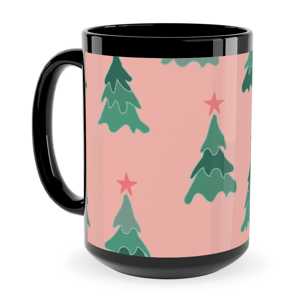 Modern Christmas Trees Ceramic Mug, Black, , 15oz, Pink, Bright Pink