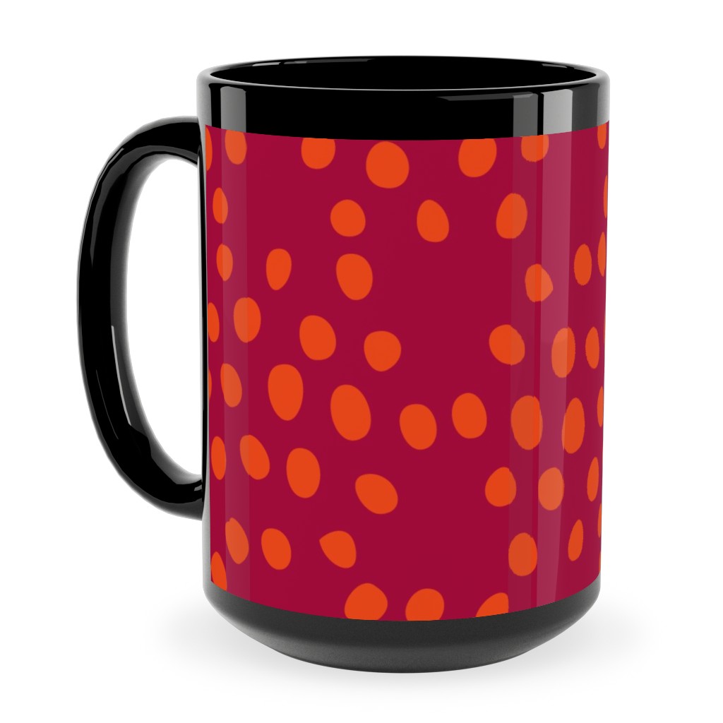 Hexagon Dots - Red and Orange Ceramic Mug, Black,  , 15oz, Red