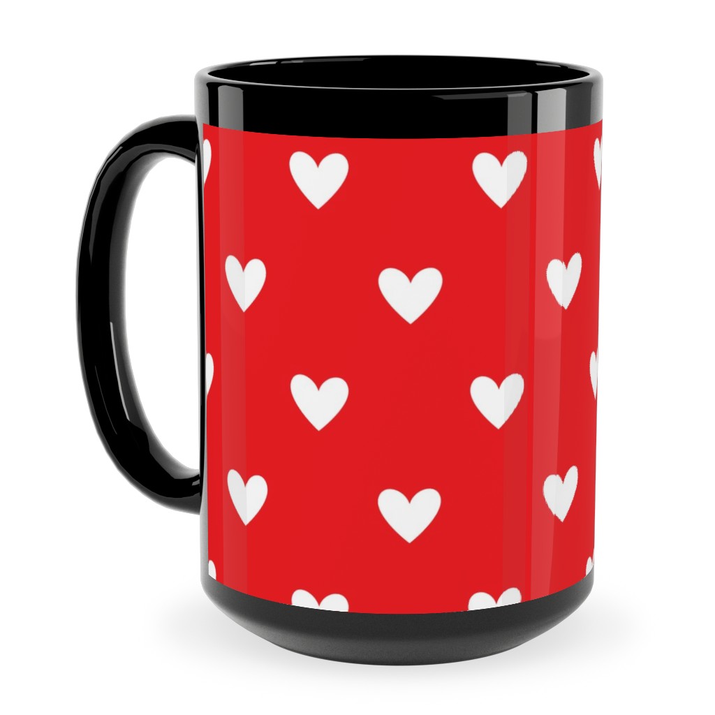 Love Hearts - Red Ceramic Mug, Black, , 15oz, Red, Red