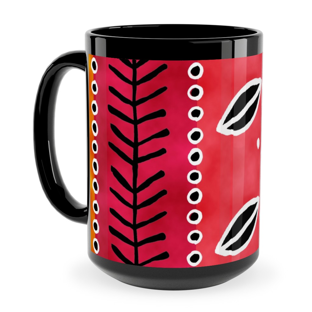 Ribbons Ceramic Mug, Black, , 15oz, Red, Red