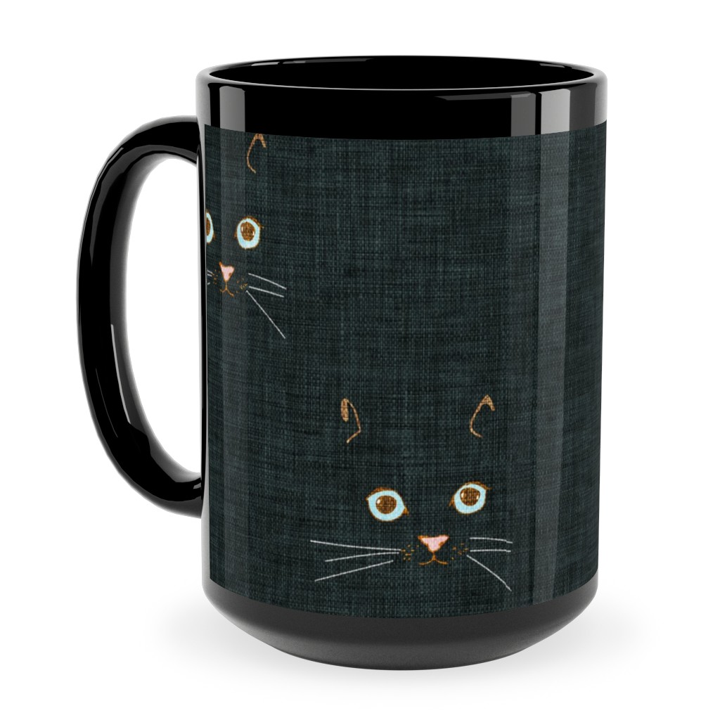 Cat Face - Black Ceramic Mug, Black,  , 15oz, Black