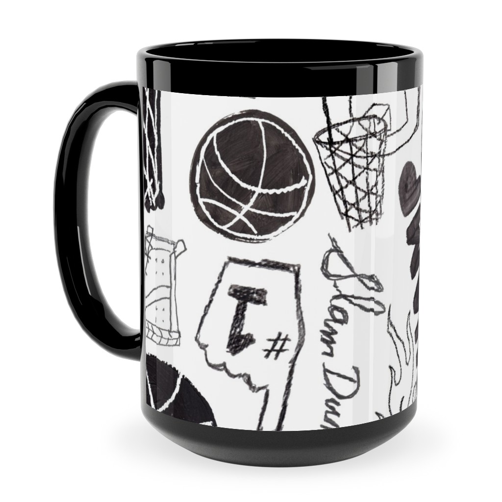 Basketball - Black and White Ceramic Mug, Black, , 15oz, White, White