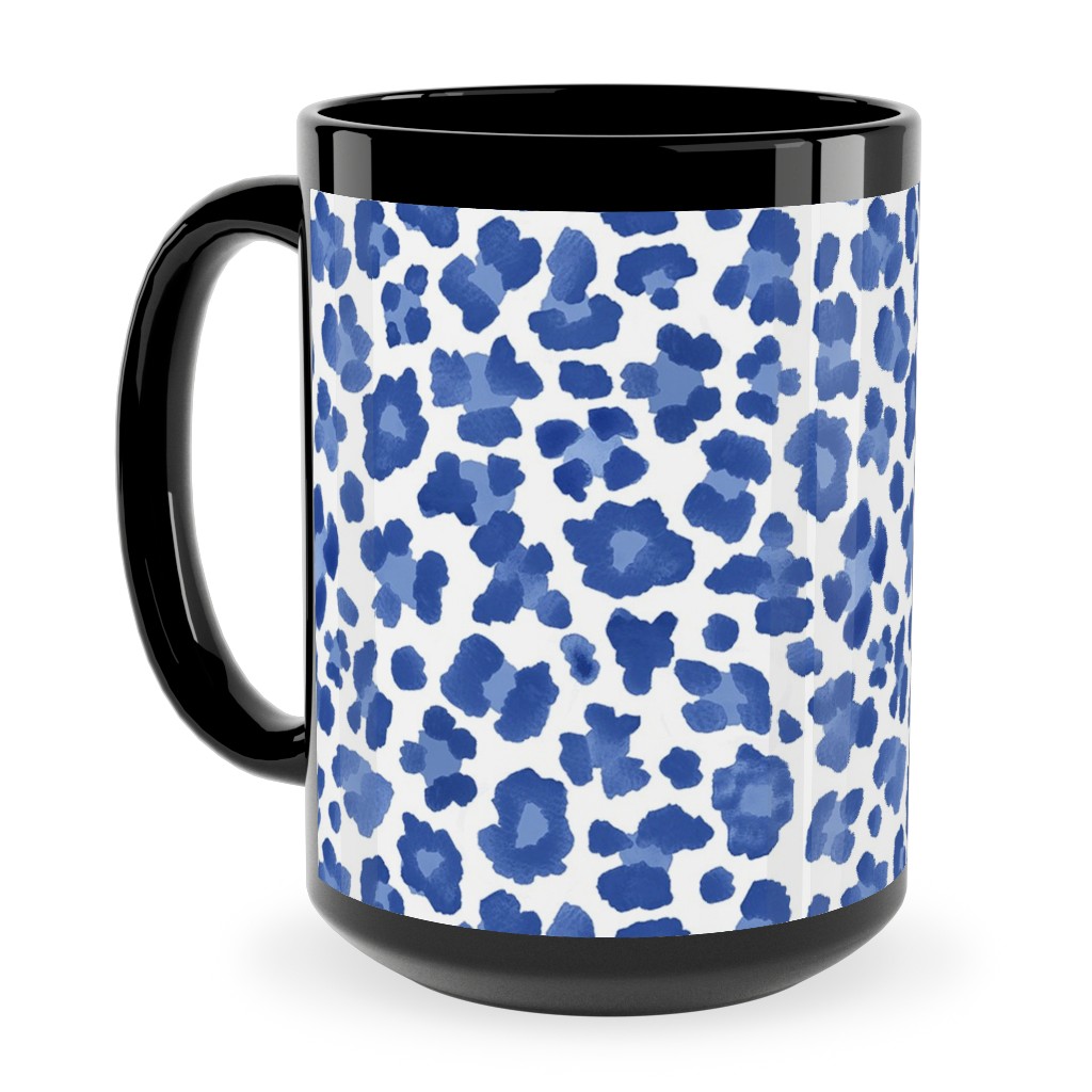 Leopard Pattern Print Ceramic Mug, Black, , 15oz, Blue, Blue