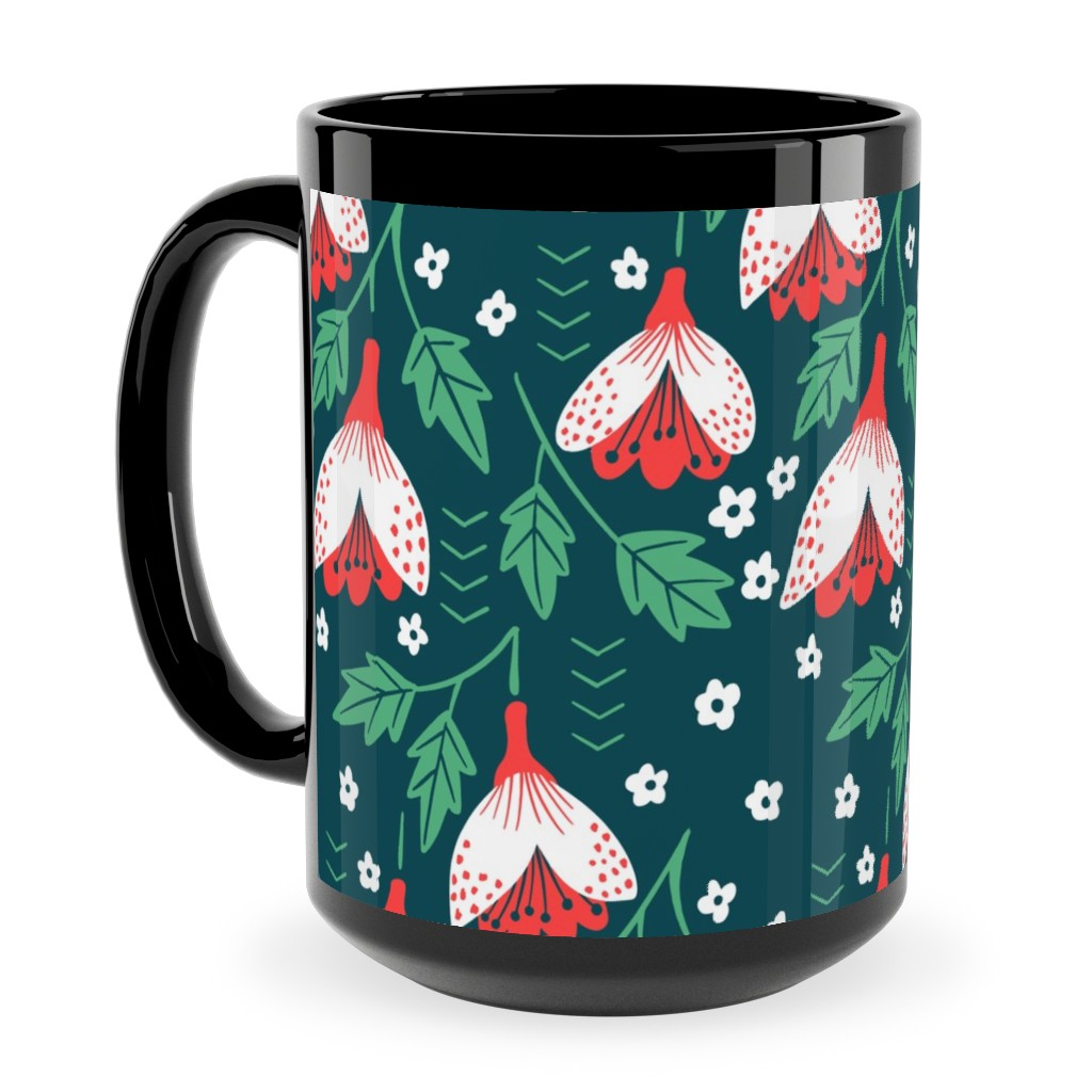 Christmas Flowers Ceramic Mug, Black, , 15oz, Green, Classic Green