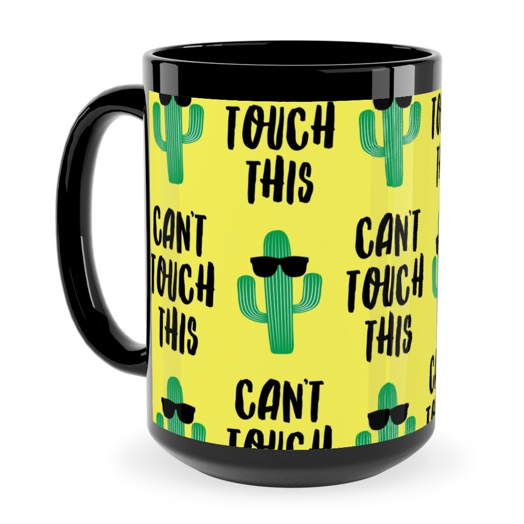 Can't Touch This - Cactus With Sunnies - Yellow Ceramic Mug, Black,  , 15oz, Yellow