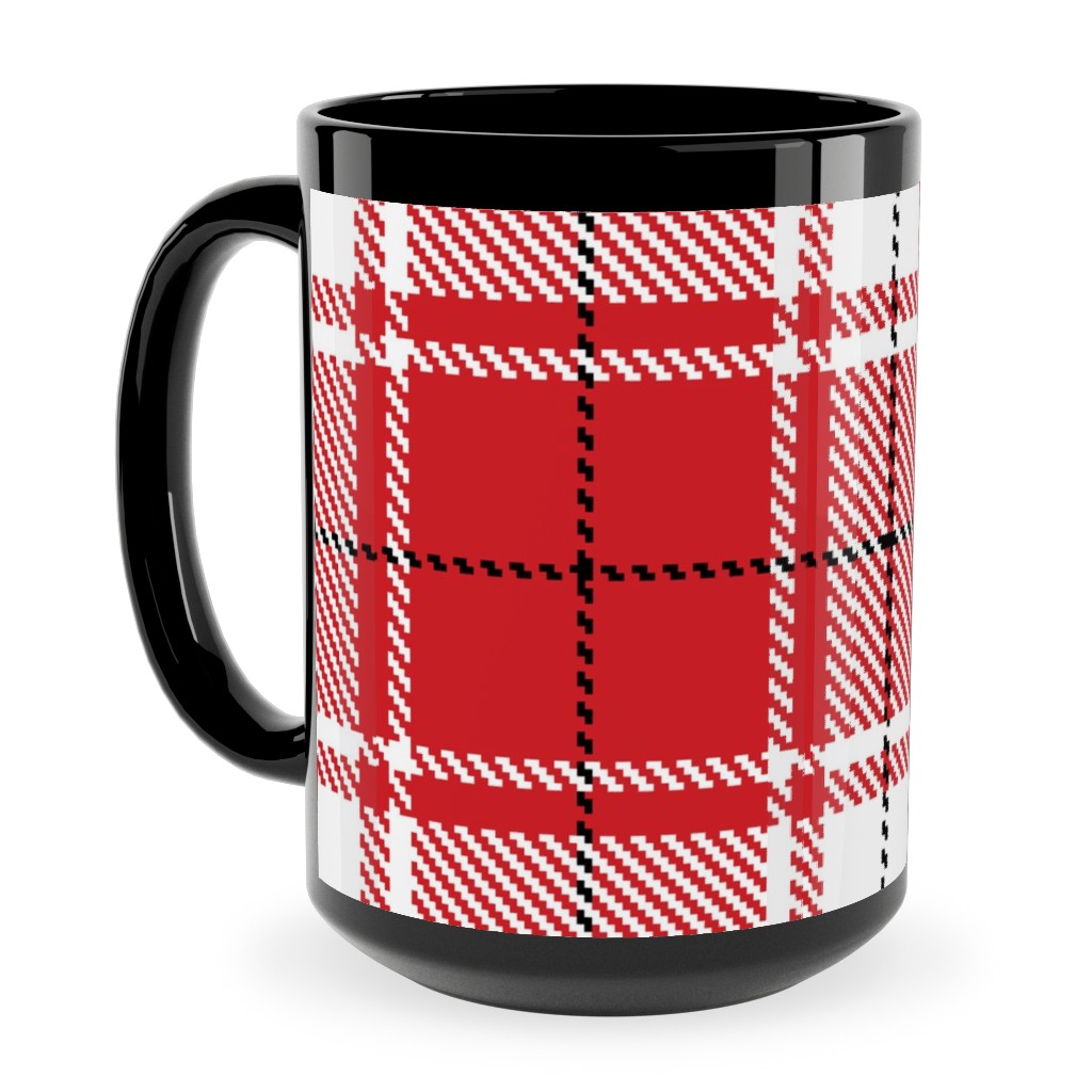 Tartan - White and Red Ceramic Mug, Black,  , 15oz, Red