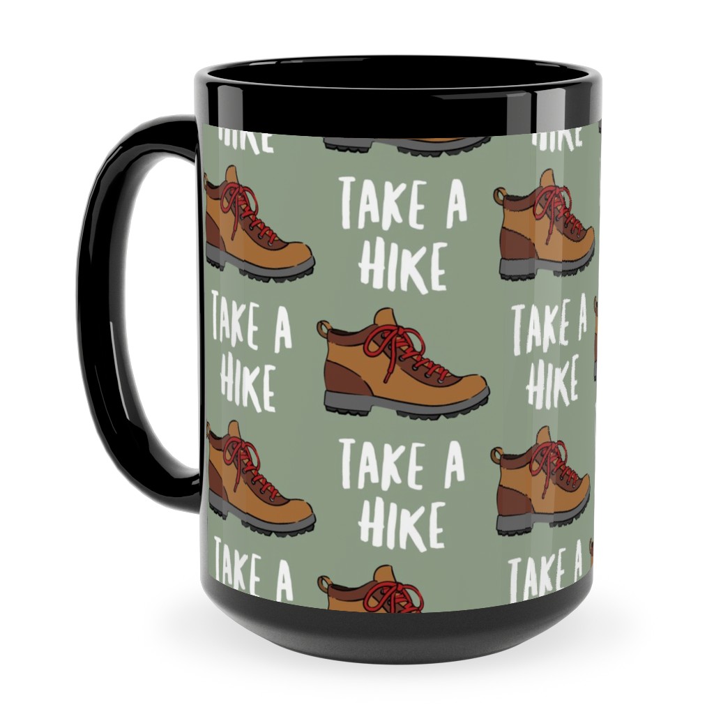 Hiking, Take a Hike - Green Ceramic Mug, Black, , 15oz, Green, Classic Green