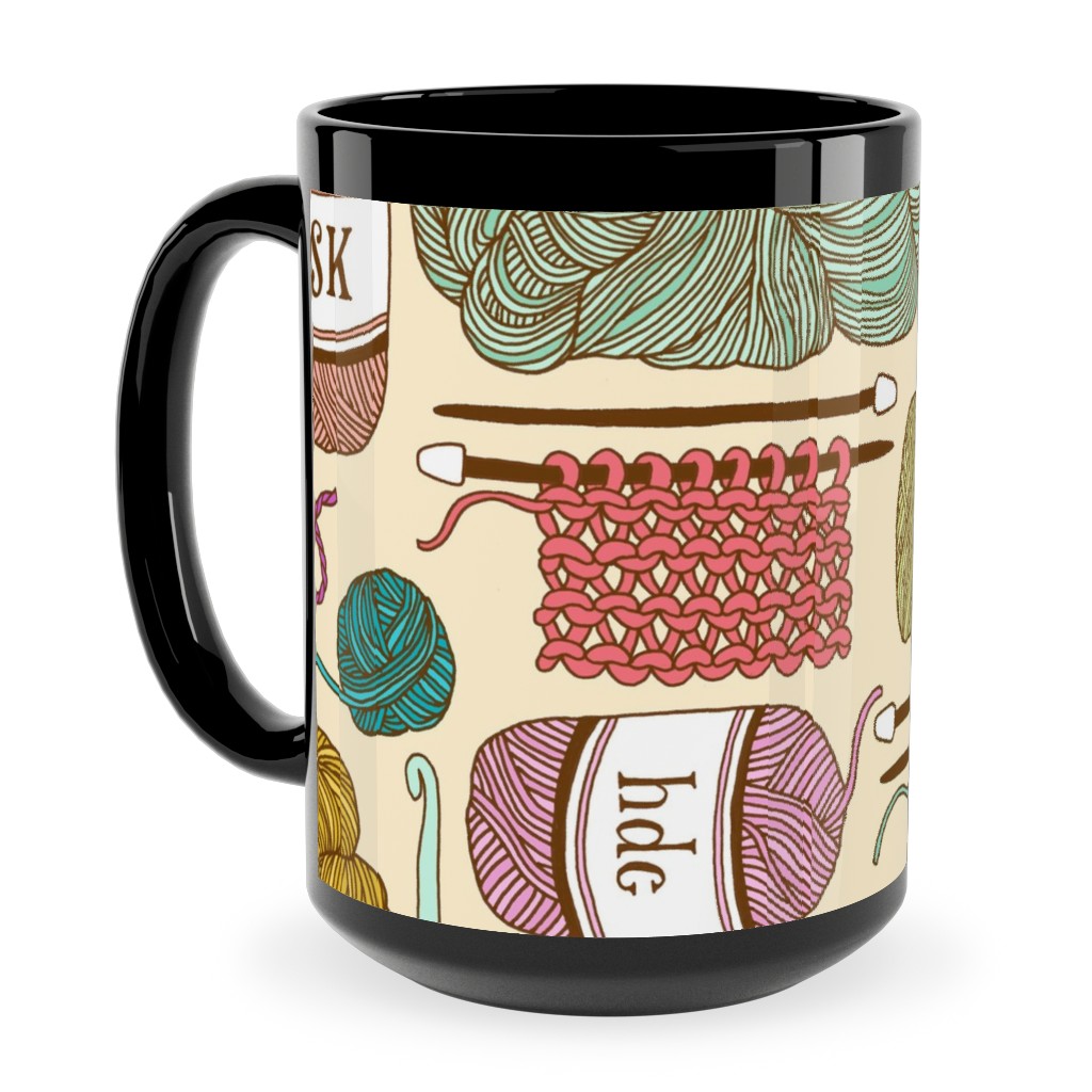 Knitting Ceramic Mug, Black,  , 15oz, Multicolor