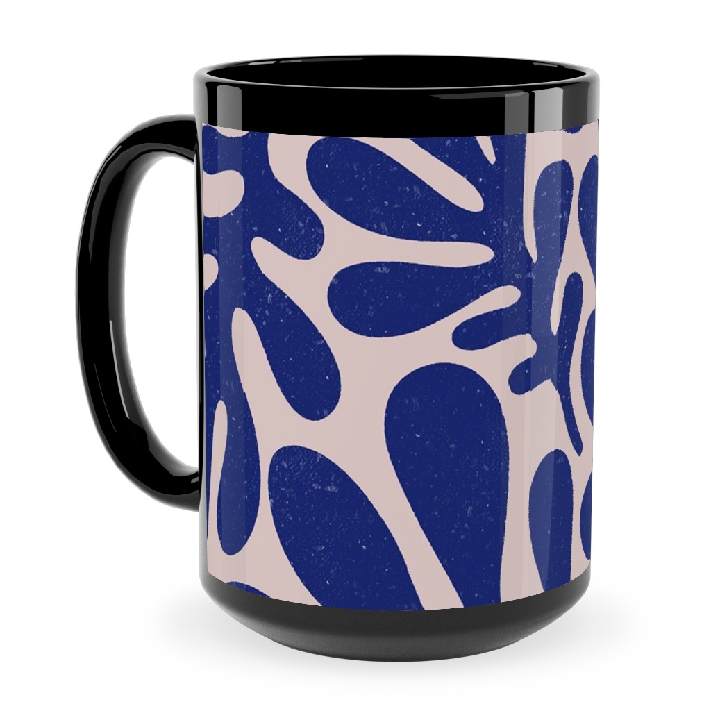 Organic Leaves - Blue Ceramic Mug, Black,  , 15oz, Blue